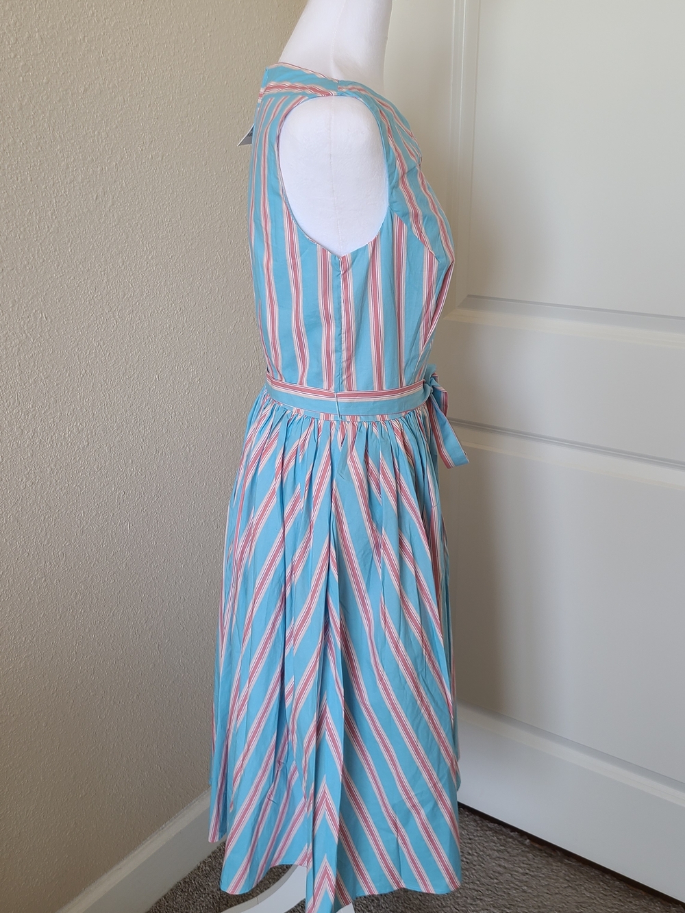 NWT Unique Vintage Pink & Blue Striped Sleeveless Fit & Flare Dress - Picture 3 of 7